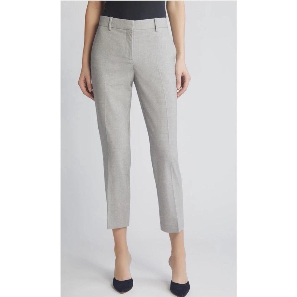 Theory Treeca 2 Tailored Wool Blend Trousers Light Grey Melange Size 8 NWT $255